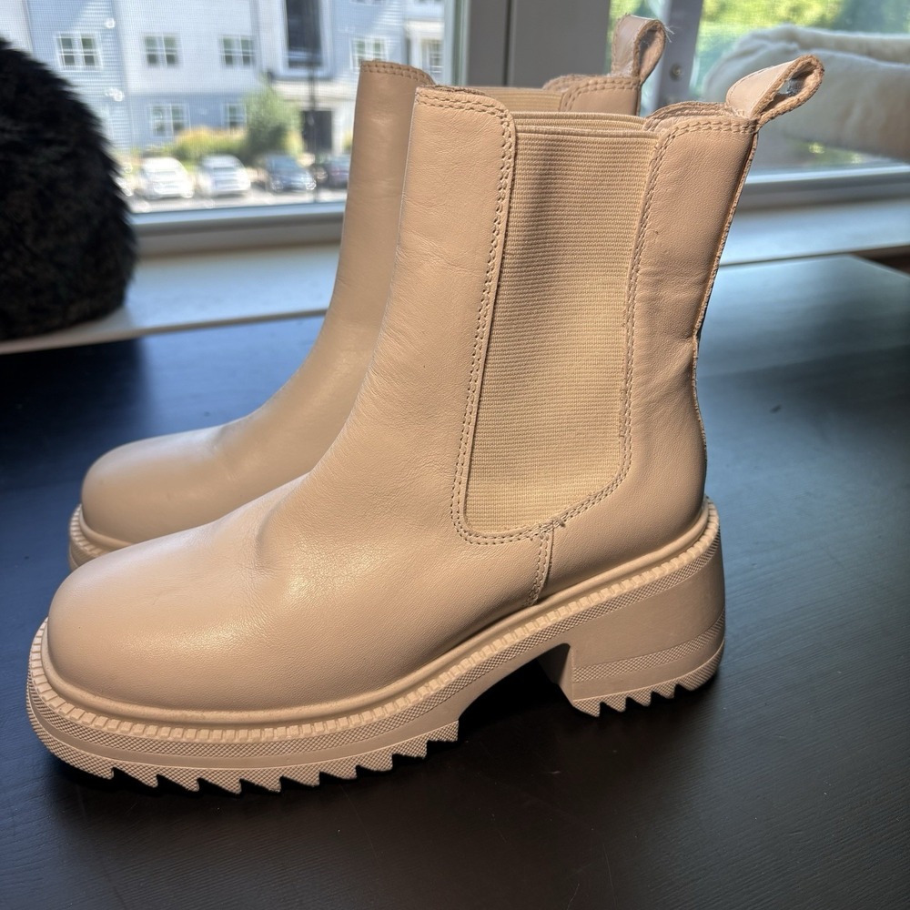 Steve Madden Garth Bone Leather Platform Chelsea Lug Sole Boots Chunky Womens 6M